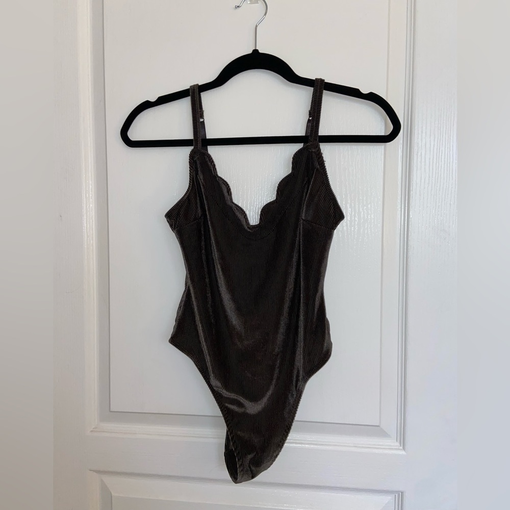 Urban Outfitters Out From Under Velvet Ribbed Thong Bodysuit